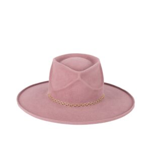 Artisan Black Velour Felt Chain Trim Wide Brim Fedora