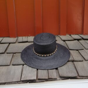 Polished Black Chain Trim Wide Brim Fedora