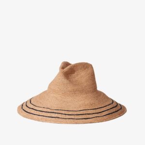 Sand Navy Raffia Straw Structured Wide Brim Hat