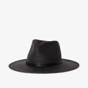 Black Textured Woven Structured Wide Brim Hat
