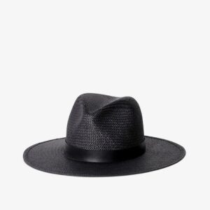 Black Woven Straw Structured Wide Brim Hat